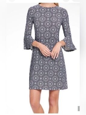 Tommy Hilfiger Navy & White Medallion Bell-Sleeve Mini Dress